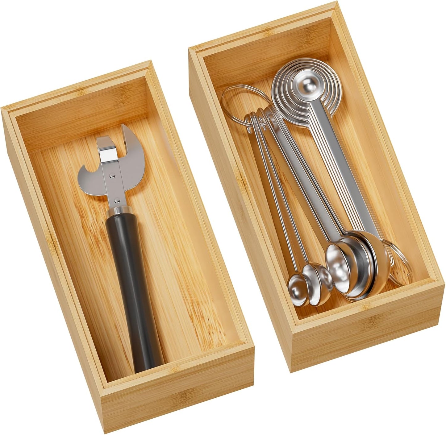 Kitchen Drawer Organizer Bins, Stackable Bamboo Drawer Organizer for Silverware, Flatware, Coffee Pod Organizer K Cup Holder for Countertop, 2 Pcs Coffee Station Organizer 12" x 6" x 2.5"