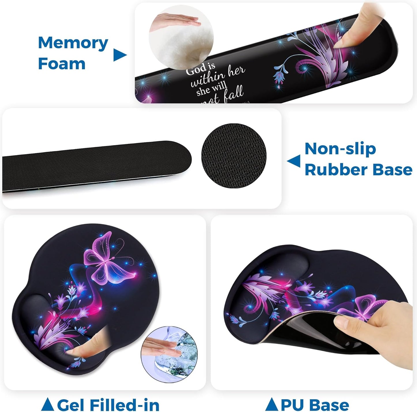 Mouse Pad and Keyboard Wrist Rest Support, with Non-Slip PU Base,Gel Mouse Pad with Coaster,Pain Relief for Gaming, Computer,Office -Beach