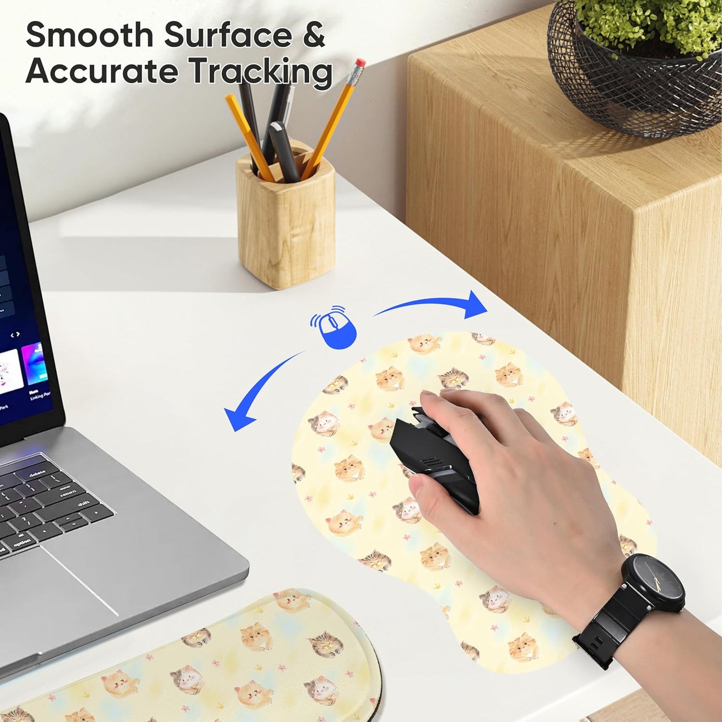 Wrist Rest Support for Mouse Pad Keyboard Set Circle Coaster Gaming Mouse Pad Ergonomic Gel Memory Foam Set for Computer, Laptop, Office, Pain Relief, Comfortably Typing Flowers KM-39
