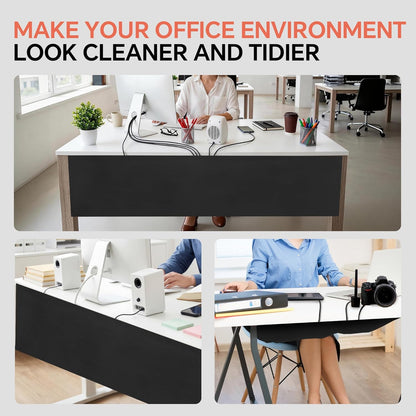 MABOZOO Under Desk Privacy Panel with Cable Management Net, Self Adhesive Desk Skirt with Cord Organizer for Home Office, Standing Desk, Wire Management Under Desk Accessories (Black)
