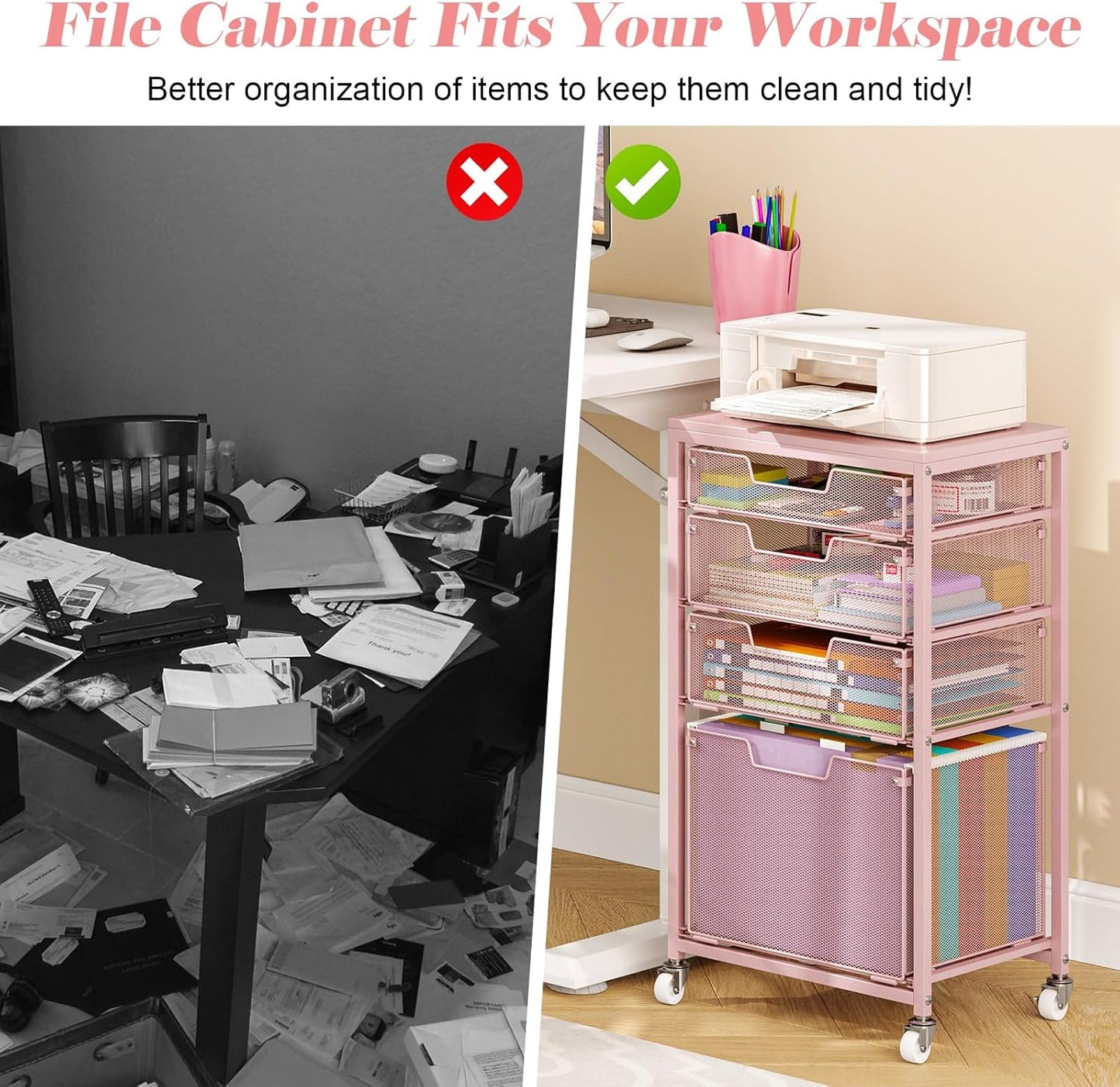 Sbanmao Rolling File Cart with 4 Storage Drawers, Mobile File Cabinet with Wheels, Hanging File Organizer, Under Desk Printer Stand Utility Cart Filing Cabinet for Home Office, Black