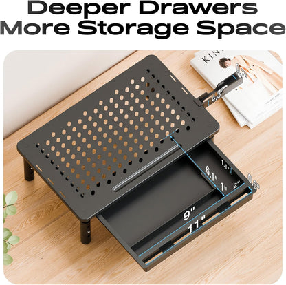 Computer Monitor Stand Riser for Desk, 3 Height Adjustable PC Laptop TV Desktop Monitor Stand Shelf, Metal Printer Table with Phone Holder, Stand Riser for Desk, Office Desk Organizers and Accessories, 2 Pack