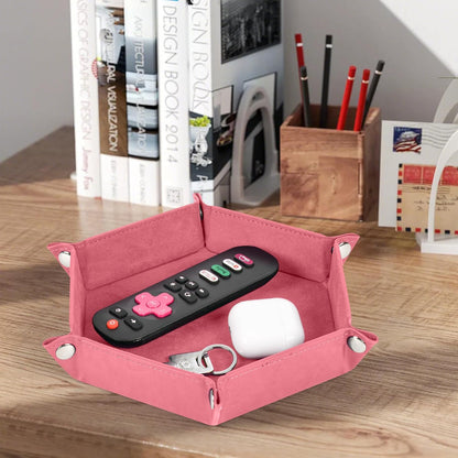 Deluxe Leather Tray Desktop Storage Organizer Watch Remote Control Jewelry Cell Phone Wallet Keychain Desktop Storage for Home, Camping Unique Gift Ideas for Men and Friends