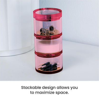 OfficeGoods 3-Tier Stackable Acrylic Holder- Stylish Desk Organizer and Storage for Office or Home – Transparent Round Design with Gold Metal Base