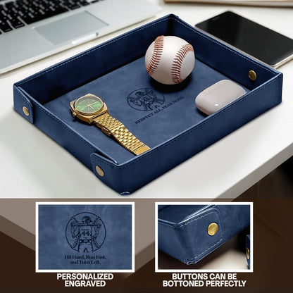 Engraved Leather Valet Tray for Men – Personalized Catchall with Custom Name for Desk, Dresser, Nightstand – Men's Organizer Tray for Keys, Wallet, Jewelry, Personalized Gift for Home, Office - Coffee