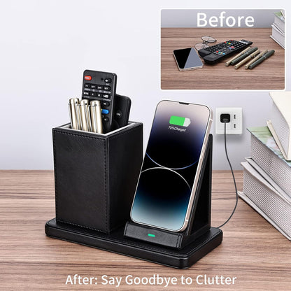Wireless Charger with Desk Organizer, Wireless Charging Station for iPhone 13/13 Pro Max/13 Pro/12 Series/11/XS Max/XR/X/8Plus/SE 2, Wireless Charging Stand with Leather… (Marble)
