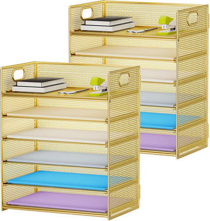 Marbrasse 6 Tier Paper Organizer Letter Tray - Mesh Desk File Organizer with Handle, Paper Sorter Organizer for Letter/A4 Office File Folder Holder - Black