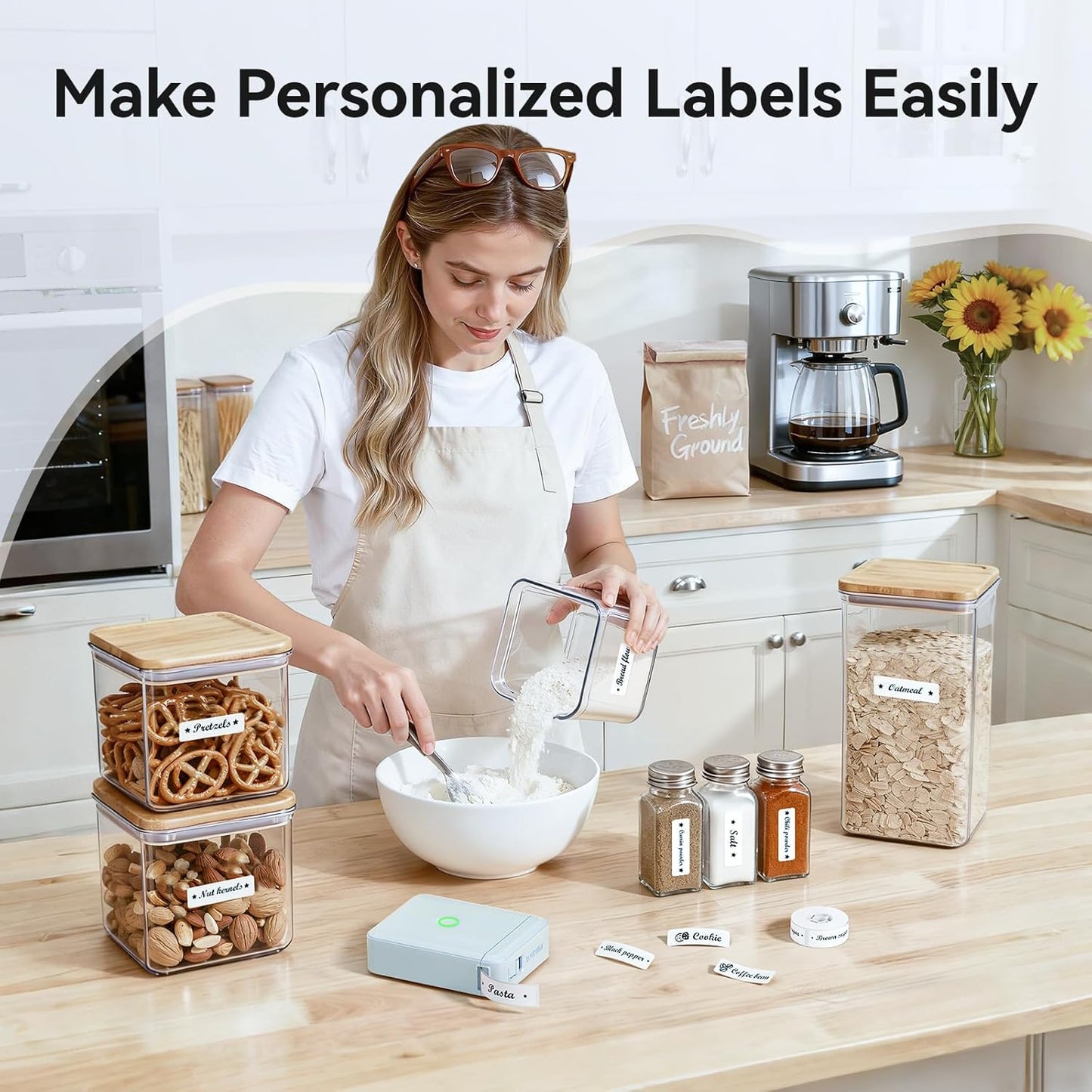 NIIMBOT D110 Upgraded Version Mini Label Maker Machine with Tape, Portable Bluetooth Thermal Printer, Sticker Labeler with Multiple Templates for Office Organization Home Kitchen School, White