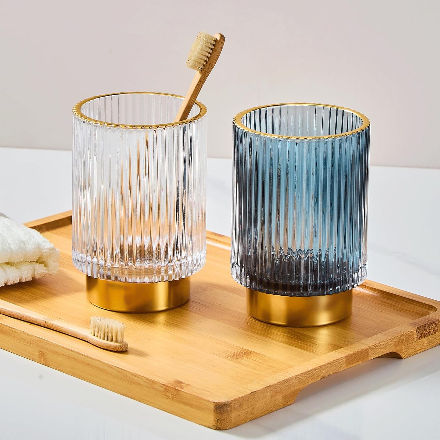 Makeup Brush Holder Organizer,Toothbrush Holders,Desk Pen Pencil Holder,Multifunctional Vintage Glass Brush Cup（L/Green/A3-6-US）