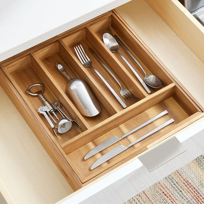 iDesign Expandable Acacia Wood Cutlery Drawer Organizer -Natural
