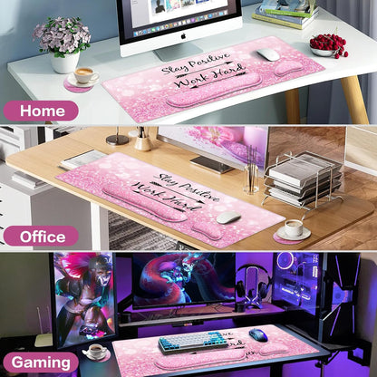 Desk Mat, Large Gaming Mouse Pad with Wrist Rest, 4in1 XXL Mousepad+Keyboard Wrist Rest+Mouse Pad Wrist Support+Cup Coaster Set Ergonomic Floral Computer Desk Arm Wrist for Decor Home Office Women