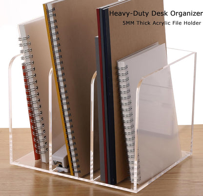 YUXUN Acrylic Desk File Organizer - 3 Section Vertical File Folder Rack, Clear Desktop Sorter for Home/Office/Classroom, Holds Magazines, Binders, Notebooks, Envelopes & Documents