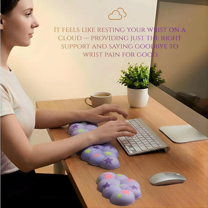 Cloud Wrist Rest Set for Keyboard and Mouse, Includes Cute Coaster, with Computers and Laptops（Purple Star Set）