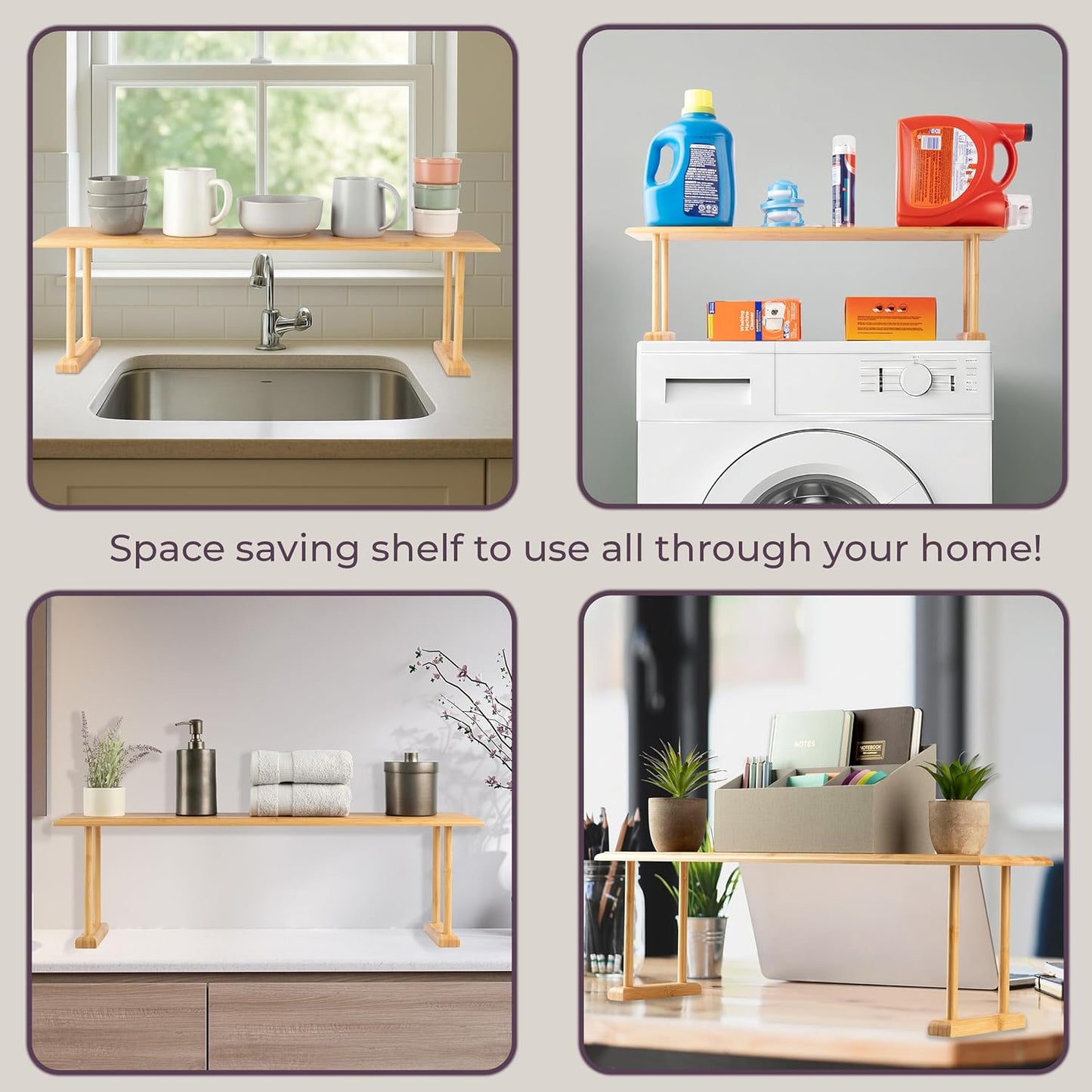 Bamboo Sink Shelf - Countertop Organizer Kitchen, Bathroom, Bedroom, Office - Space-Saving Storage for Soap, Sponges, and Cleaners by Lavish Home