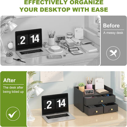 Bamboo Desk Organizer - Stackable, No Assembly Required, Ideal for Office/Home Use - Perfect for Toiletries, Stationery, Accessories. (White, Fence three Desk Organizer)