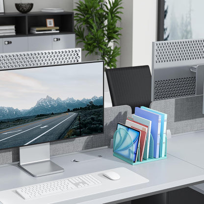 gianotter Desktop File Organizer, Desk Organizer with 5 Compartments, Paper Organizer for Desk, Workspace Organizers for Office Supplies (Black, Upright Style)