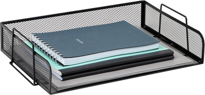 Mind Reader Stackable Paper Tray, Desktop Organizer, File Storage, Office, Metal Mesh, 2 Pcs., Black