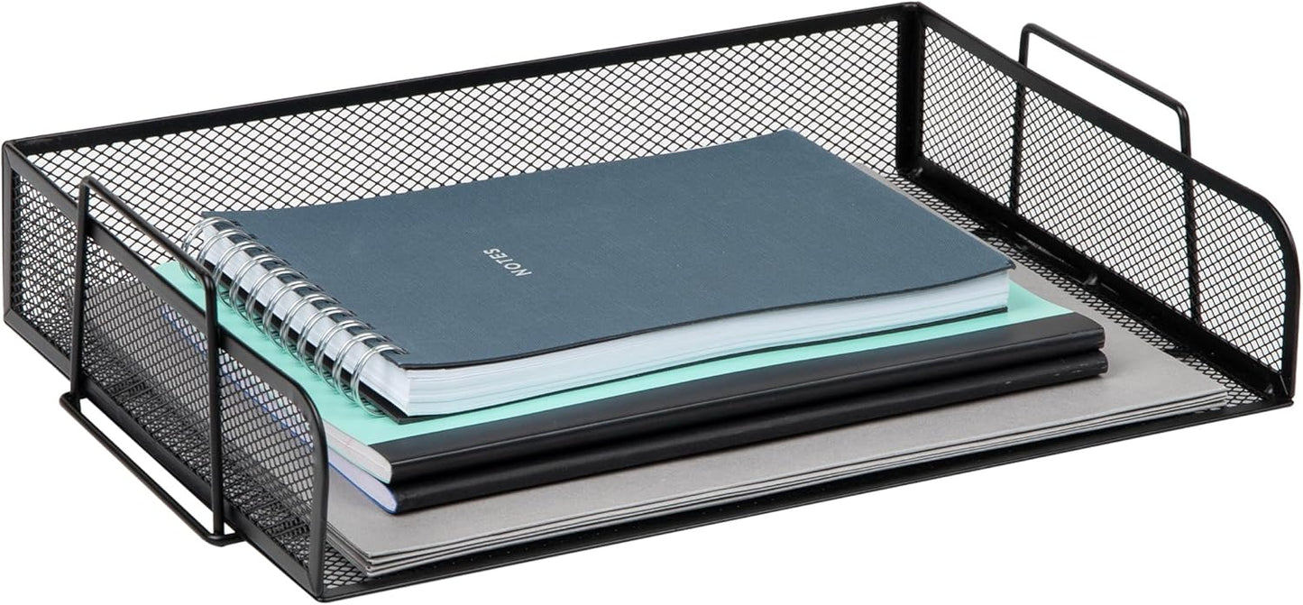 Mind Reader Stackable Paper Tray, Desktop Organizer, File Storage, Office, Metal Mesh, 4 Pcs., Black