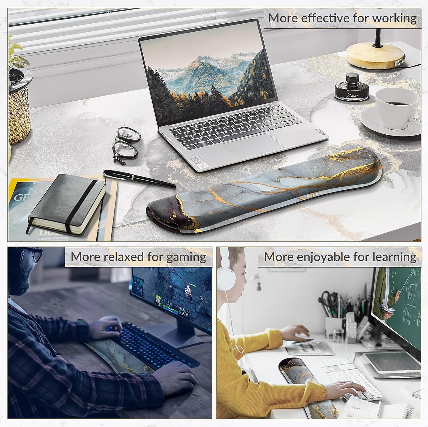 Gimars Upgrade Enlarge Silky and Superfine Fabric Gel Memory Foam Keyboard Wrist Rest Set, Ergonomic Keyboard Mouse Wrist Support for Typing Pain Relief, Comfort for Office, Gaming, Computer
