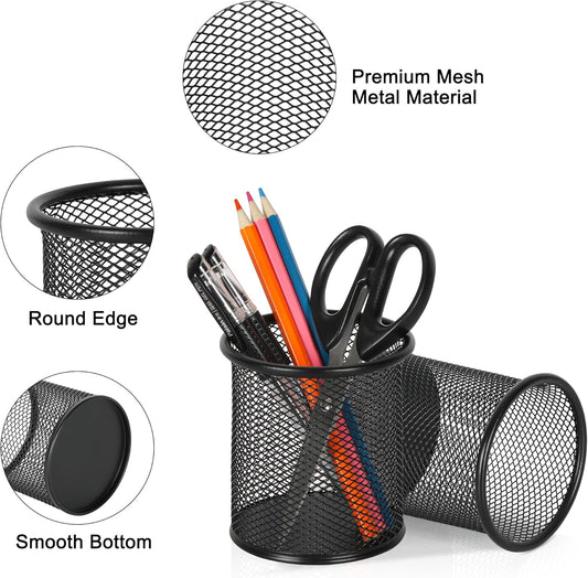 EasyPAG Pencil Holder for Desk, 2 Pack Metal Pen Organizer, Mesh Pencil Cup Organizer for Home, Office, Classroom, School, Black