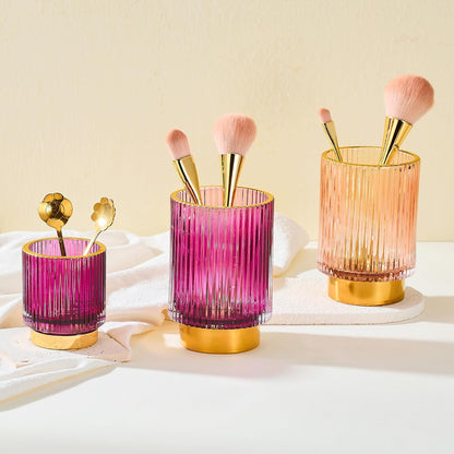 Makeup Brush Holder Organizer,Toothbrush Holders,Desk Pen Pencil Holder,Multifunctional Vintage Glass Brush Cup（L/Green/A3-6-US）