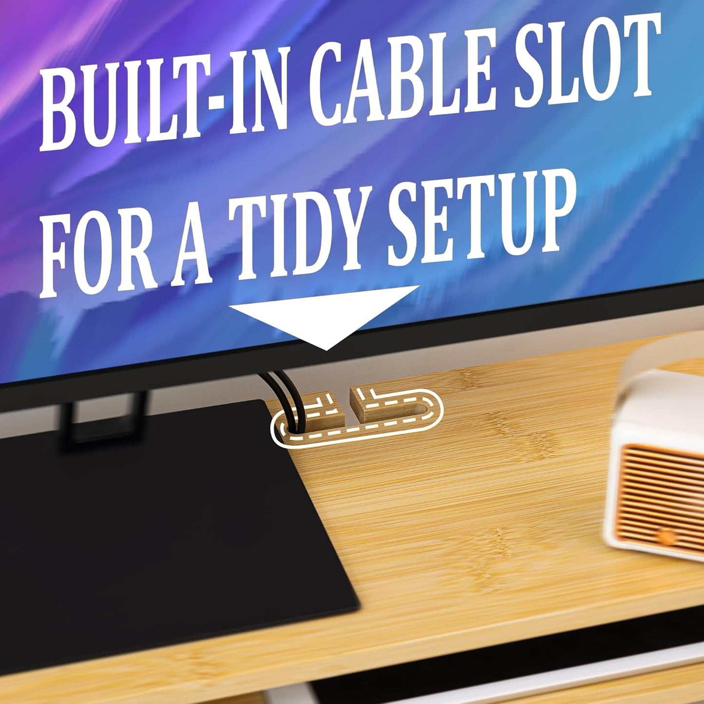 Homerays Monitor Stand with Drawer, Exquisite Computer Monitor Stand for Desk, Ergonomic Wood Monitor Stand Riser for Computer,Laptop,Printer,TV,Bamboo,White