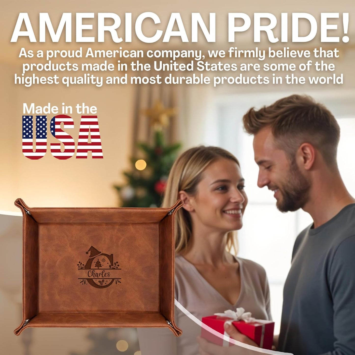 Personalized Engraved Leather Tray for Men with Engraved Name, PU Leather Valet Organizer for Dad, Custom Gift for Him, Custom Catchall Tray for Desk, Office, Accessories Travel Organizer for Men