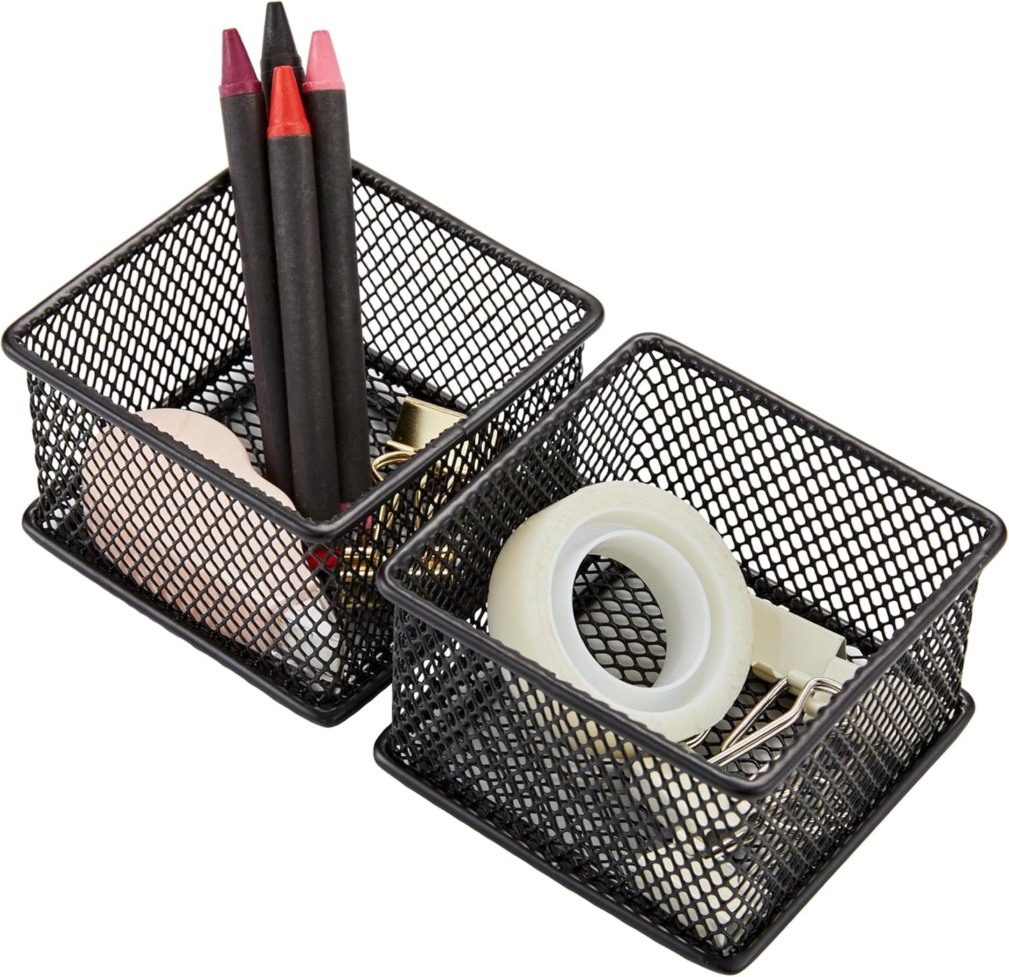 Annova Stackable Mesh Drawer Cabinet and Shelf Organizer Bins Storage Basket School Office Supply Holder Tray- Set of 2 (Gold, 3x3x2 Inch)