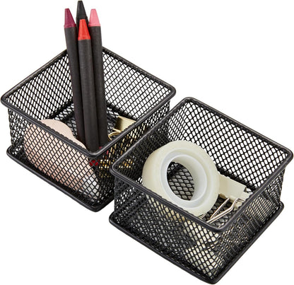 Annova Stackable Mesh Drawer Cabinet and Shelf Organizer Bins Storage Basket School Office Supply Holder Tray- Set of 2 (Gold, 3x3x2 Inch)