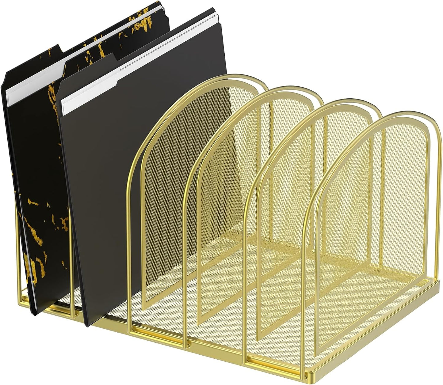 SUPEASY File Organizer for Desk, 5-Section Mesh Desk Organizer, Vertical File Holder Desktop Organizer File Sorter, File Folder Holder for Office Supplies, Black