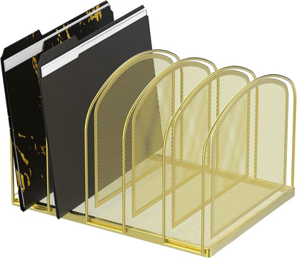 SUPEASY File Organizer for Desk, 5-Section Mesh Desk Organizer, Vertical File Holder Desktop Organizer File Sorter, File Folder Holder for Office Supplies, Black