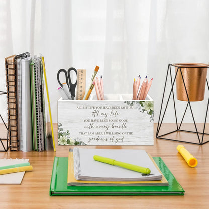 Christian Sparrow Bird Pen Holder for Desk, Religious Scripture Bible Verse Pencil Organizer, His Eye is on The Sparrow Bird Wooden Pen Holder Desk Accessories Decor for Home Office