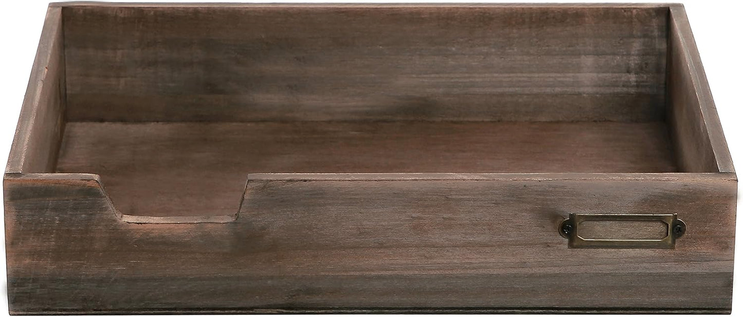 MyGift Distressed Brown Vintage Wood Paper Tray, Office Desktop Document, File Folder, Magazine Holder Tray