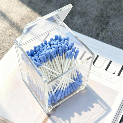 Clear Acrylic Cotton Swab Ball Holder Qtip Organizer with Lid 2-Grid Canister for Make Up Pads, Floss Picks, Vanity Storage,Bath Salts, Cosmetics, Home Bathroom Decor (DP004)