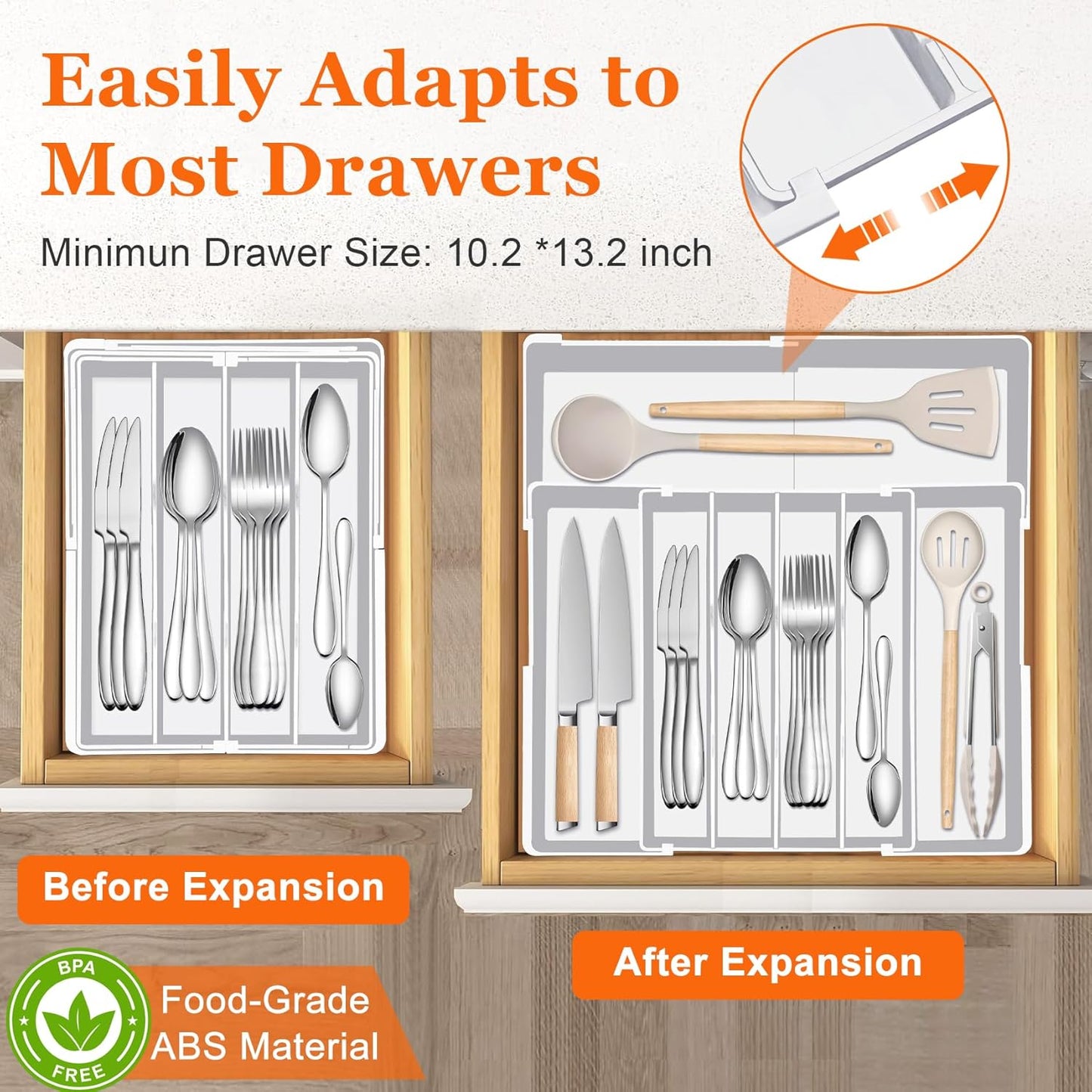 Spaclear Silverware Organizer - Expandable Kitchen Drawer Organizer, Utensil Drawer Organizer, Adjustable Plastic Flatware and Cutlery Holder, Kitchen Organizers Storage for Forks Knives, Black