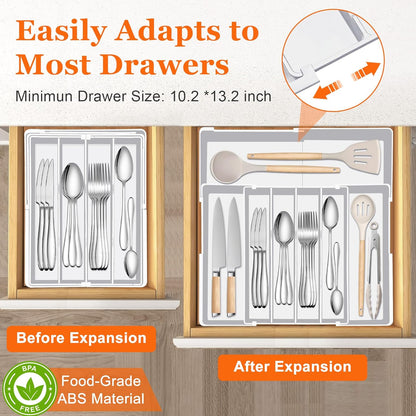 Spaclear Silverware Organizer - Expandable Kitchen Drawer Organizer, Utensil Drawer Organizer, Adjustable Plastic Flatware and Cutlery Holder, Kitchen Organizers Storage for Forks Knives, Black