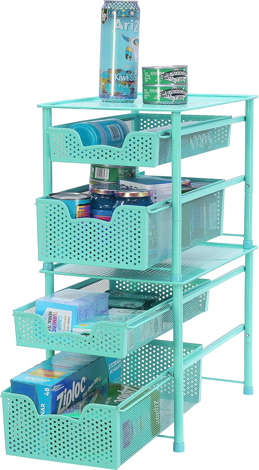 Simple Houseware Stackable 3 Tier Sliding Basket Organizer Drawer, Silver