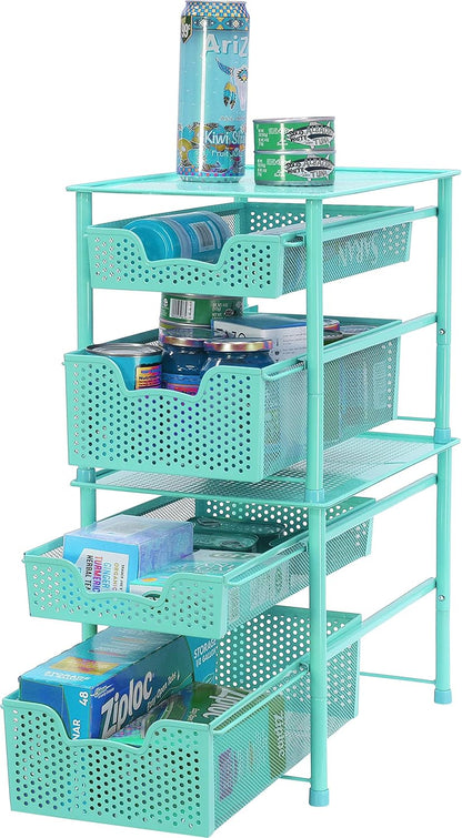 Simple Houseware Stackable 3 Tier Sliding Basket Organizer Drawer, Silver