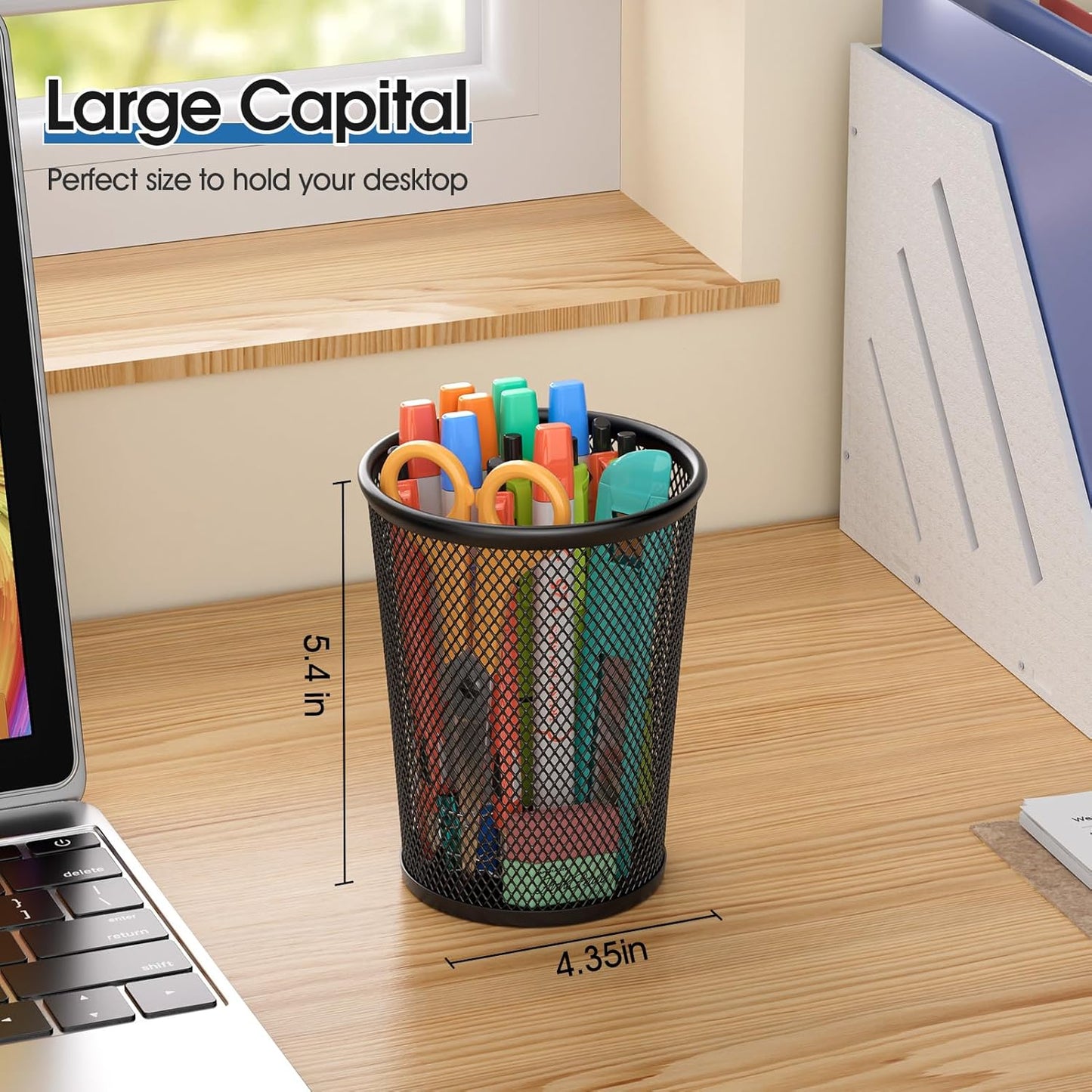 MaxGear Pen Holder, 3 Pack Pencil Holder for Desk, Premium Mesh Metal Desk Organizer with Non-Slip EVA Pad, Desk Accessories & Workspace Organizers for Home, School & Office, Black, 3.7’’ Tall