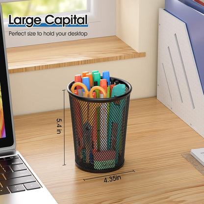 MaxGear Pen Holder, 3 Pack Pencil Holder for Desk, Premium Mesh Metal Desk Organizer with Non-Slip EVA Pad, Desk Accessories & Workspace Organizers for Home, School & Office, Black, 3.7’’ Tall