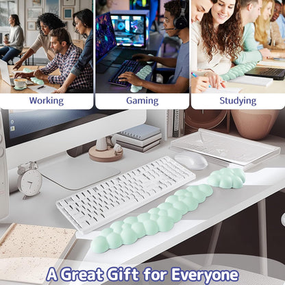 Sushret Cloud Wrist Rest for Keyboard and Mouse, Memory Foam PU Leather Keyboard Wrist Rest with Ergonomic Support, Non-Slip Base, Cute Arm Rest Pad & Palm Cushion, Office Desk Accessory, White