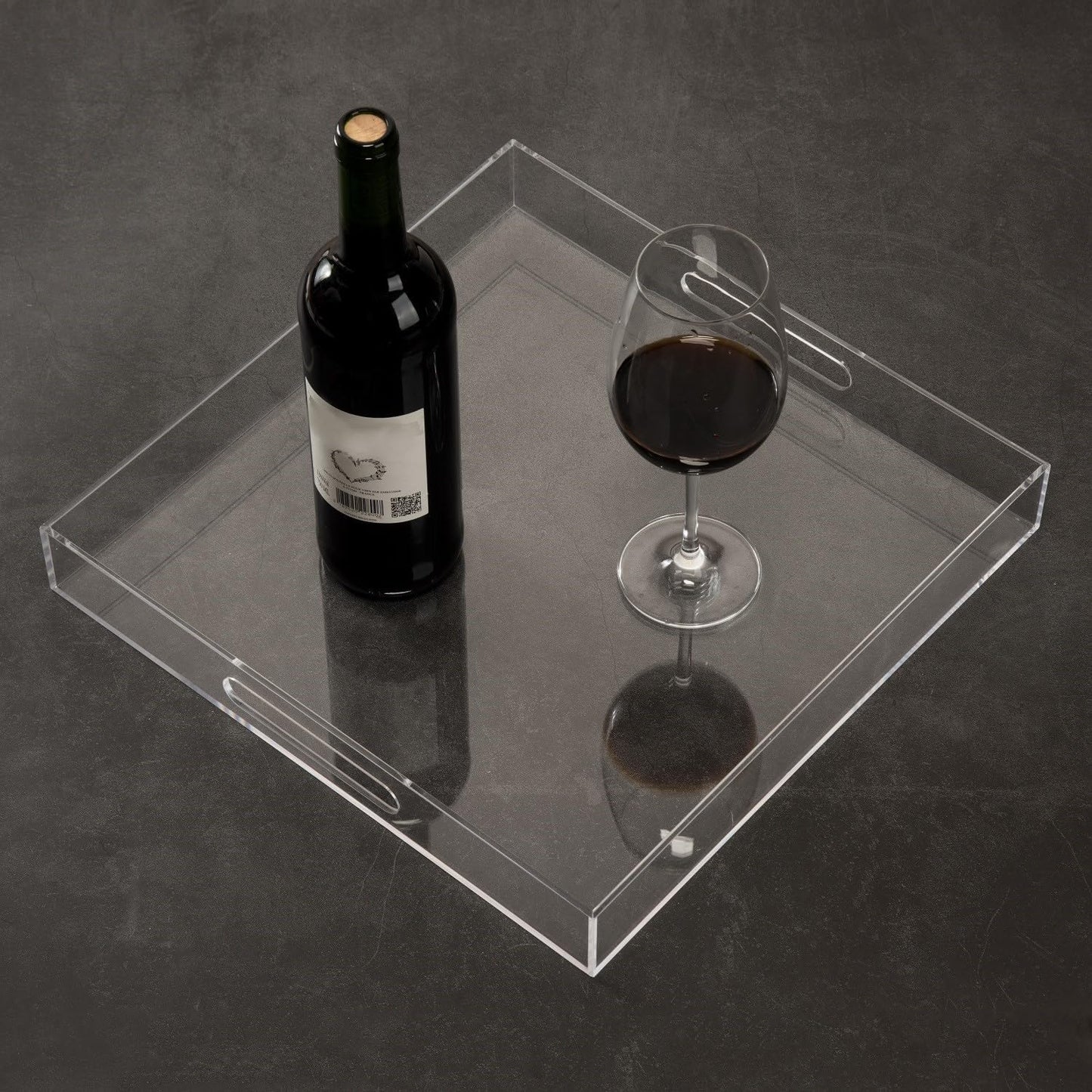 KEVLANG Clear Sturdy Acrylic Serving Tray with Handles-12x16Inch-Serving Coffee,Appetizer,Breakfast,Butler-Kitchen Countertop -Makeup Drawer Organizer-Vanity Table -Ottoman