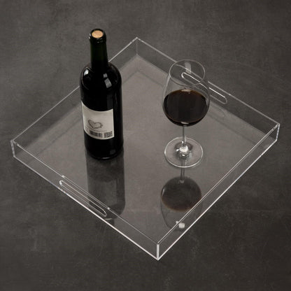 KEVLANG Clear Sturdy Acrylic Serving Tray with Handles-12x16Inch-Serving Coffee,Appetizer,Breakfast,Butler-Kitchen Countertop -Makeup Drawer Organizer-Vanity Table -Ottoman