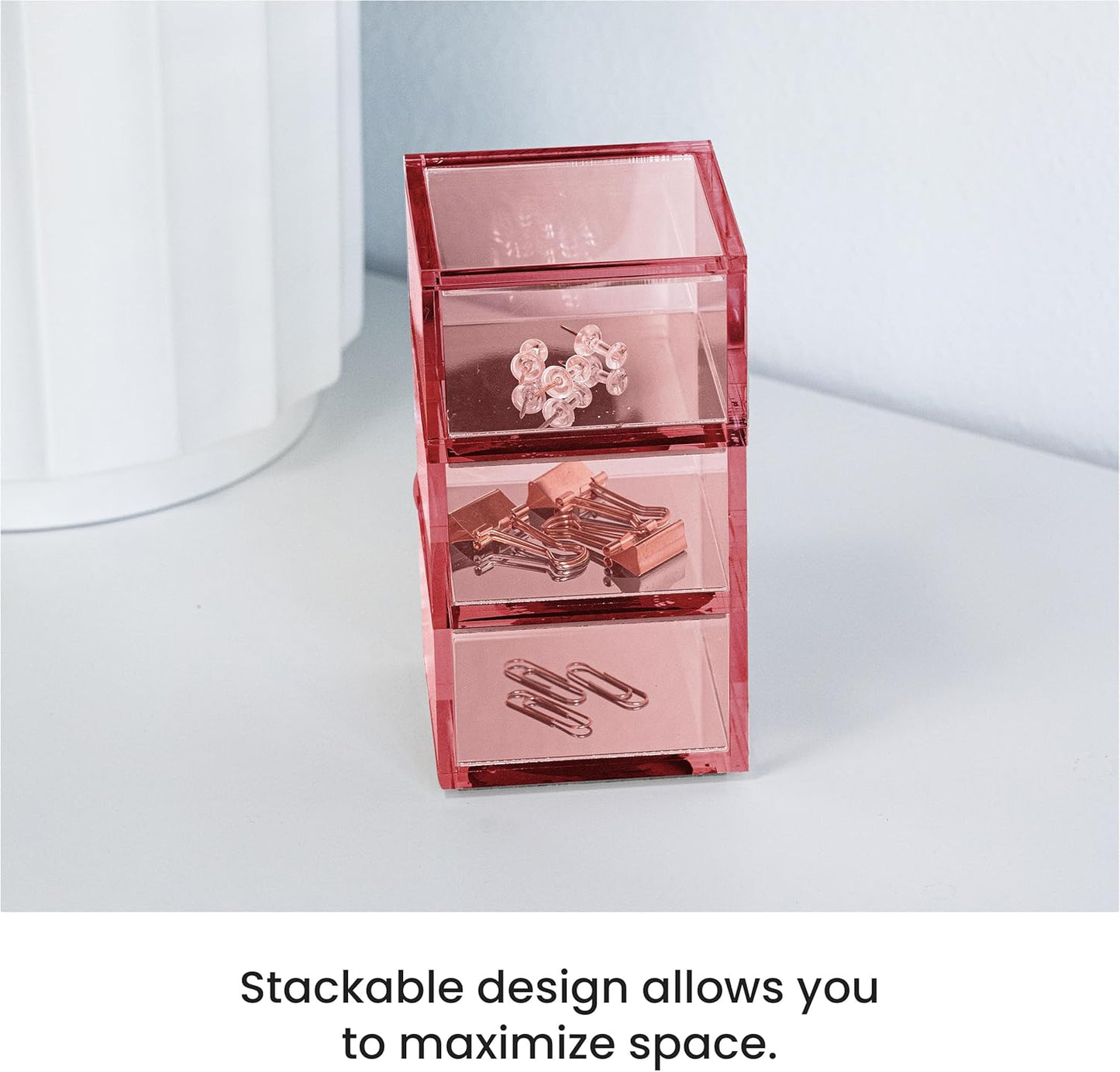 OfficeGoods 3-Tier Stackable Acrylic Holder- Stylish Desk Organizer and Storage for Office or Home – Transparent Round Design with Gold Metal Base