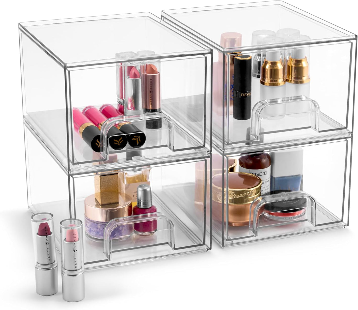 Sorbus Acrylic Storage Containers - 2 Pack, Stackable Storage Bins Set for Bathroom Organization - Clear Acrylic Drawer Organizers - Makeup Case Pull-Out Drawers (7.6’’ Tall)