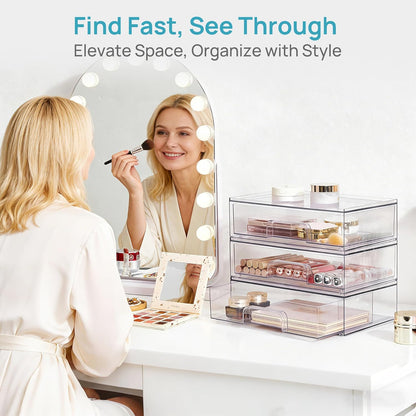 Vtopmart 12.1''W Clear Stackable Storage Drawers,2 Pack Acrylic Plastic Organizers Bins for Makeup Palettes, Cosmetics, and Beauty Supplies,Ideal for Vanity, Bathroom,Cabinet,Desk Organization
