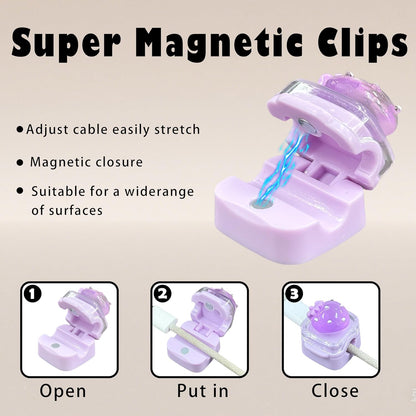 9Pack Magnetic Cable Clips for Nightstand, Adhesive Night-Glowing Cord Holder Organizer for Office Home Desk Wall Car (Star Cat Strawberry)