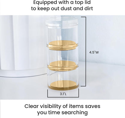 OfficeGoods 3-Tier Stackable Acrylic Holder- Stylish Desk Organizer and Storage for Office or Home – Transparent Round Design with Gold Metal Base