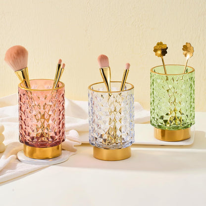 Makeup Brush Holder Organizer,Toothbrush Holders,Desk Pen Pencil Holder,Multifunctional Vintage Glass Brush Cup（A46-6-US）
