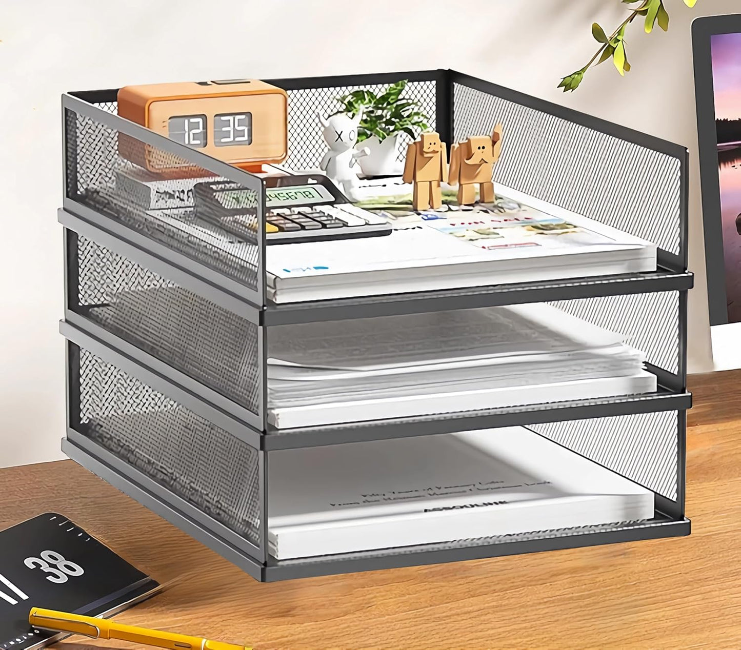 2/4/6 Tier Paper Organizer Letter Tray, Clear Acrylic Layer Stackable Paper Sorter, Plastic A4 Office File Folder Holder for for Desk Accessories, Notes, Pens, File, Document (Clear, 4 Tier)